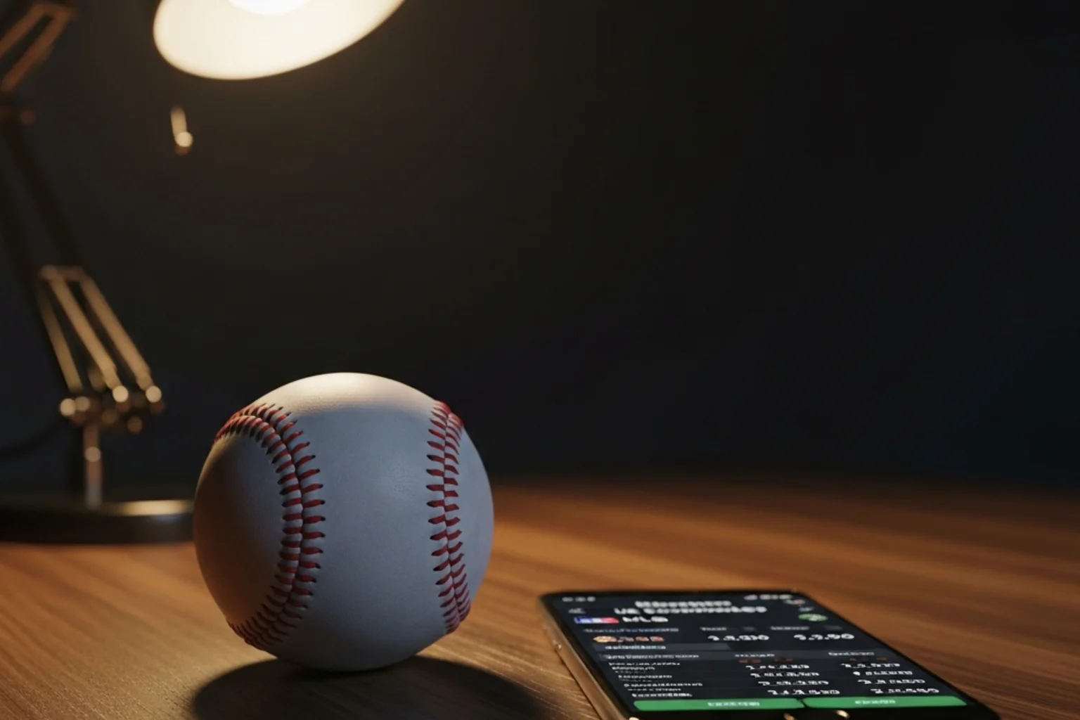 MLB betting sites UK - baseball and smartphone showing odds on a bookmaker platform