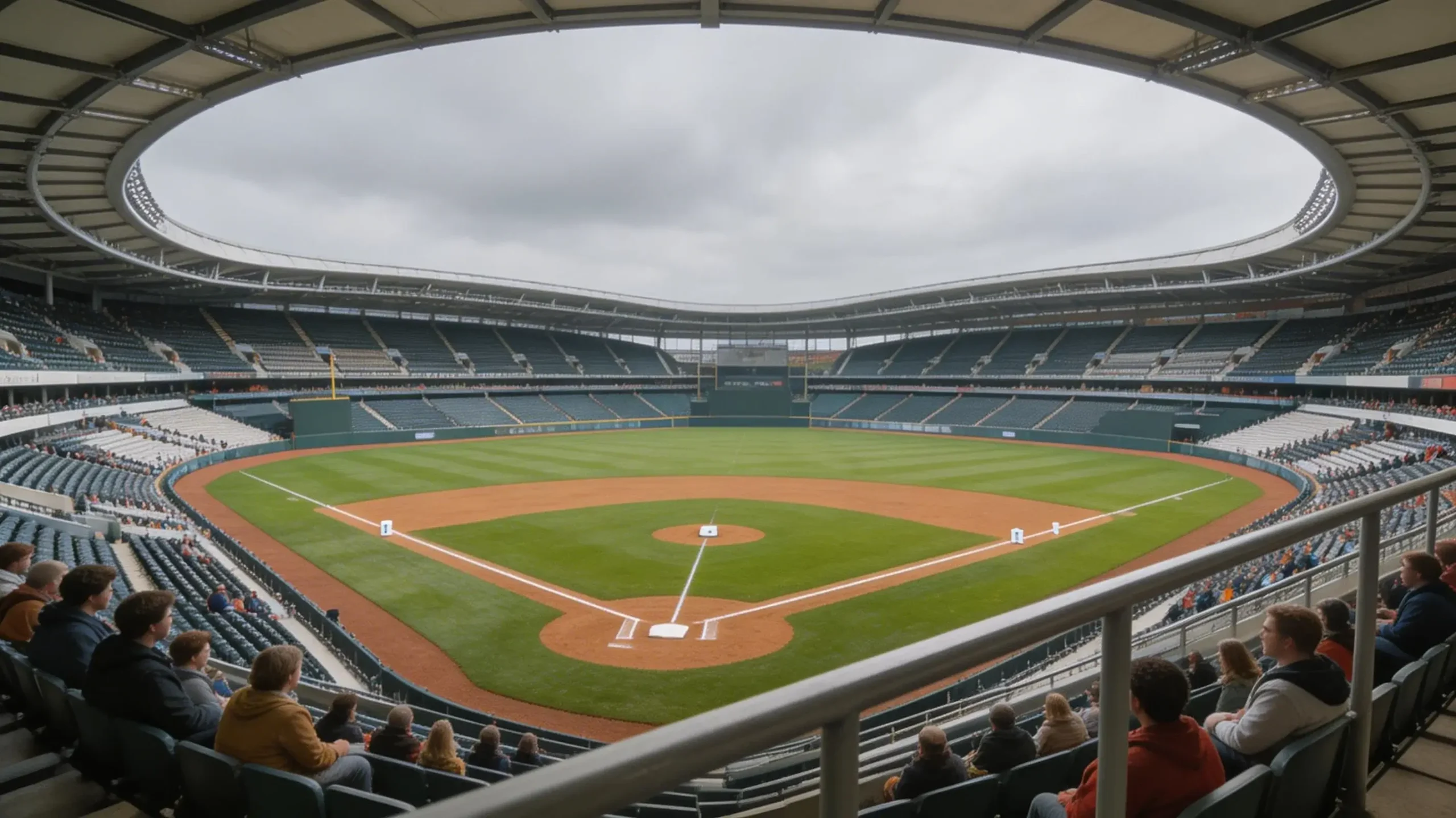 Baseball diamond set up inside a large London stadium for an MLB international game