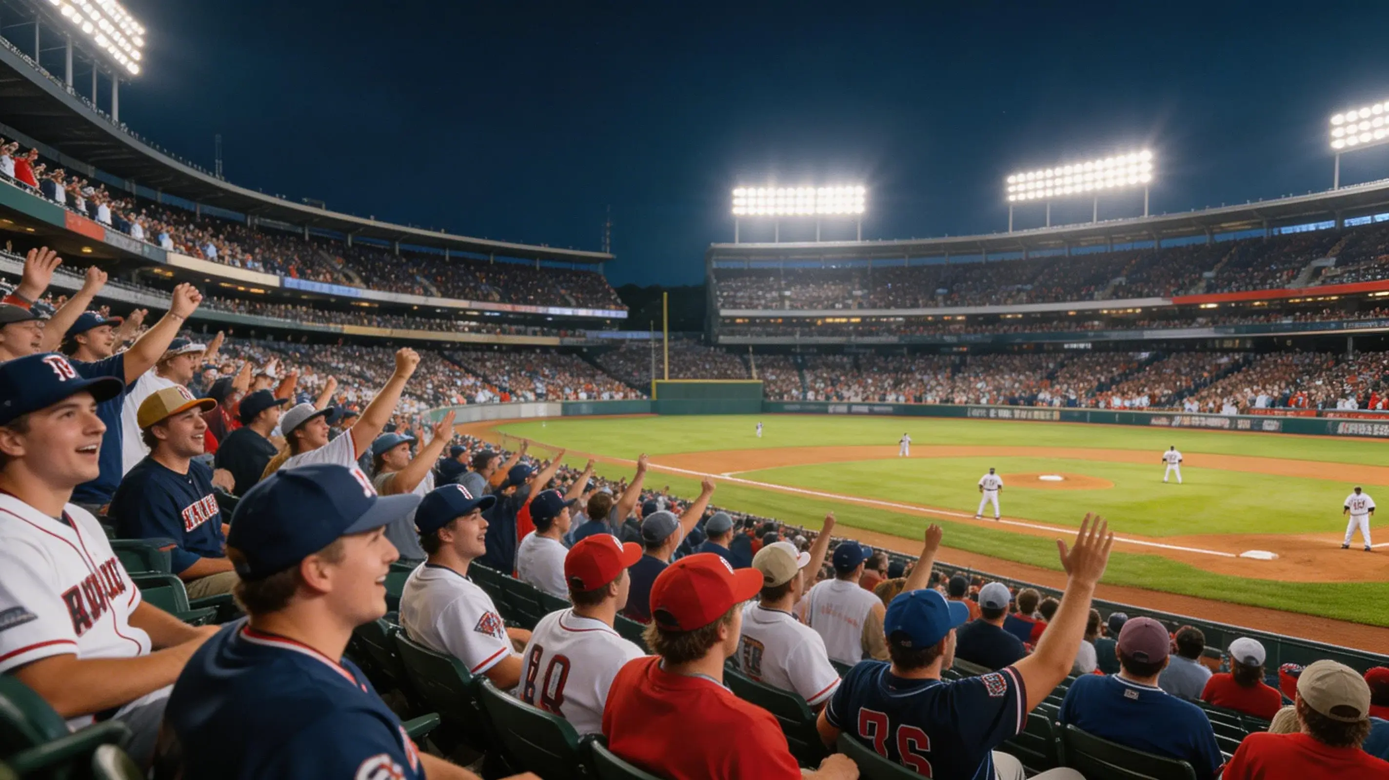 MLB London Series crowd at London Stadium with UK baseball fans watching a live game under floodlights