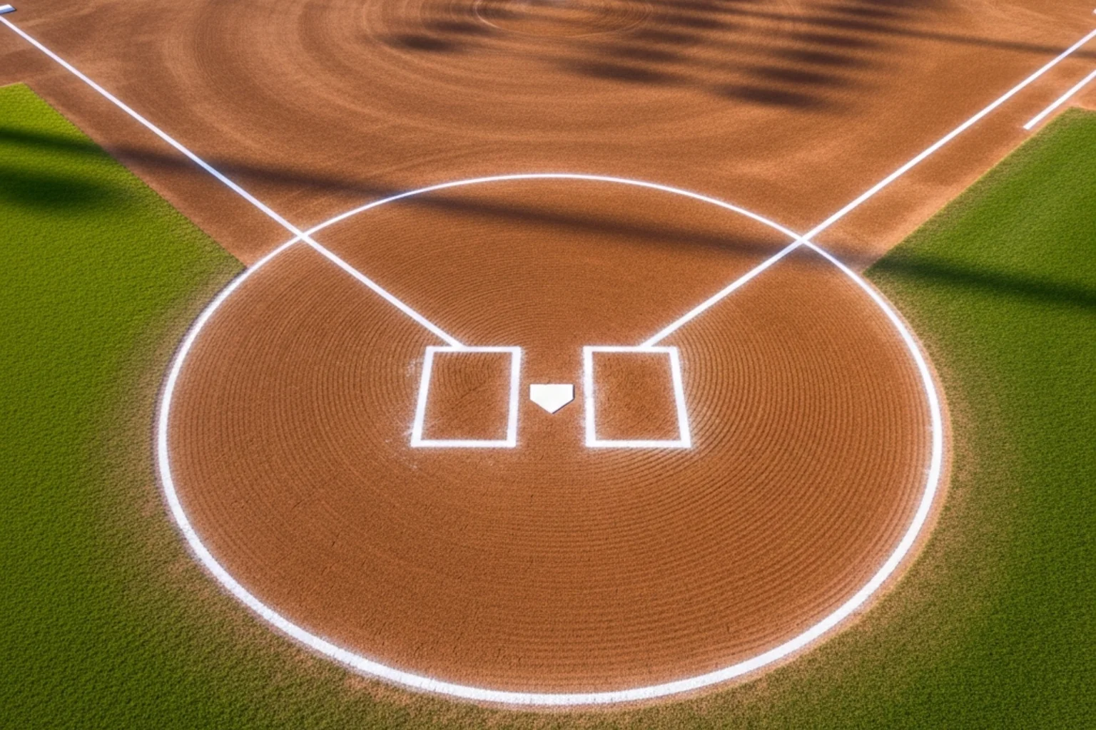 Freshly prepared baseball diamond on Opening Day with crisp white lines and a groomed infield