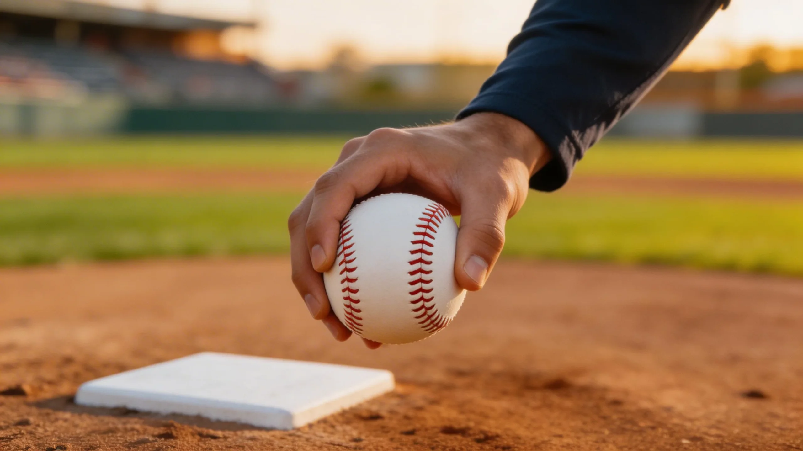 Close-up of a baseball pitcher gripping the ball on the mound during a professional game