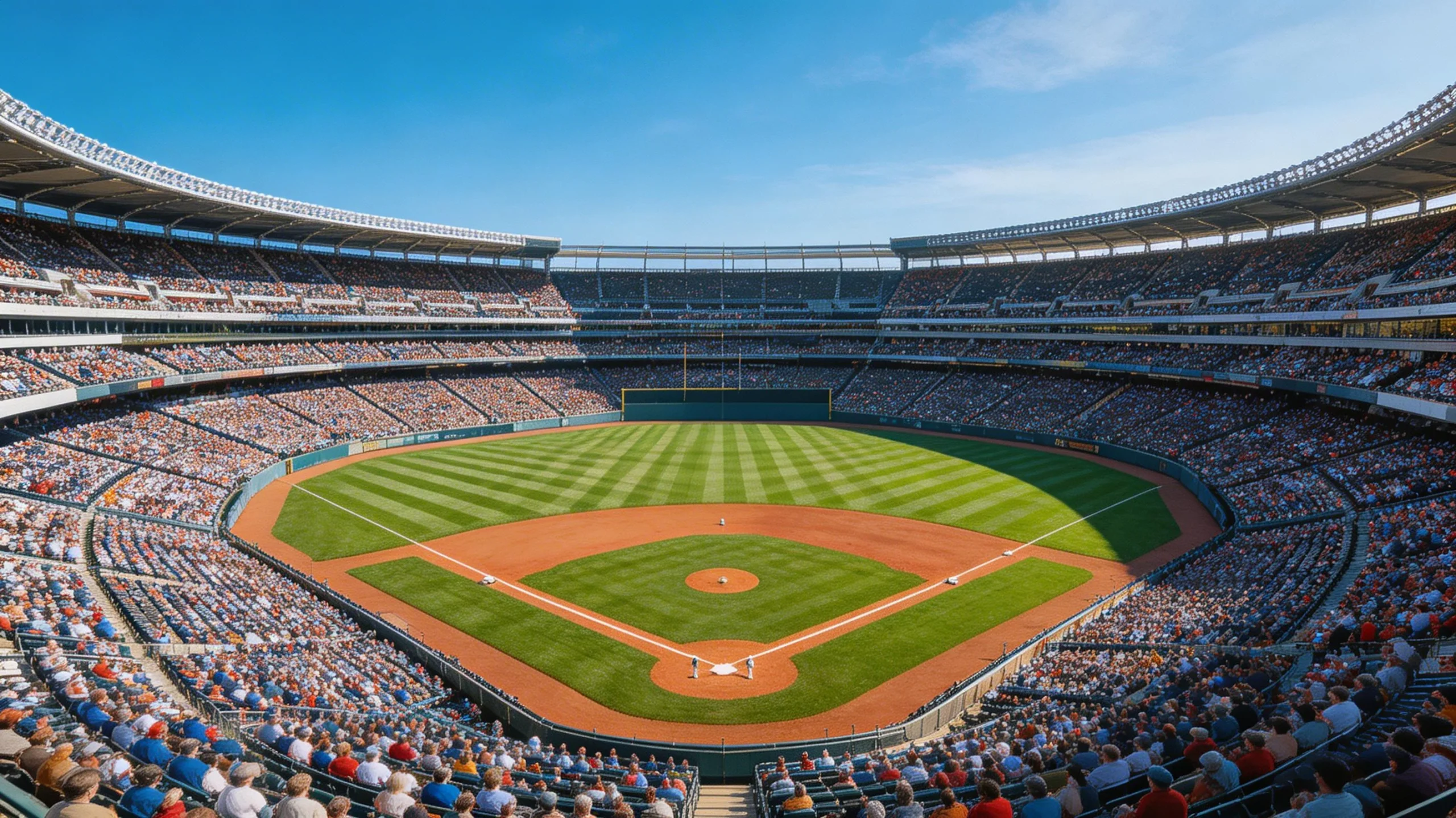 Aerial view of a baseball stadium filled with fans during a professional game representing growing audience interest