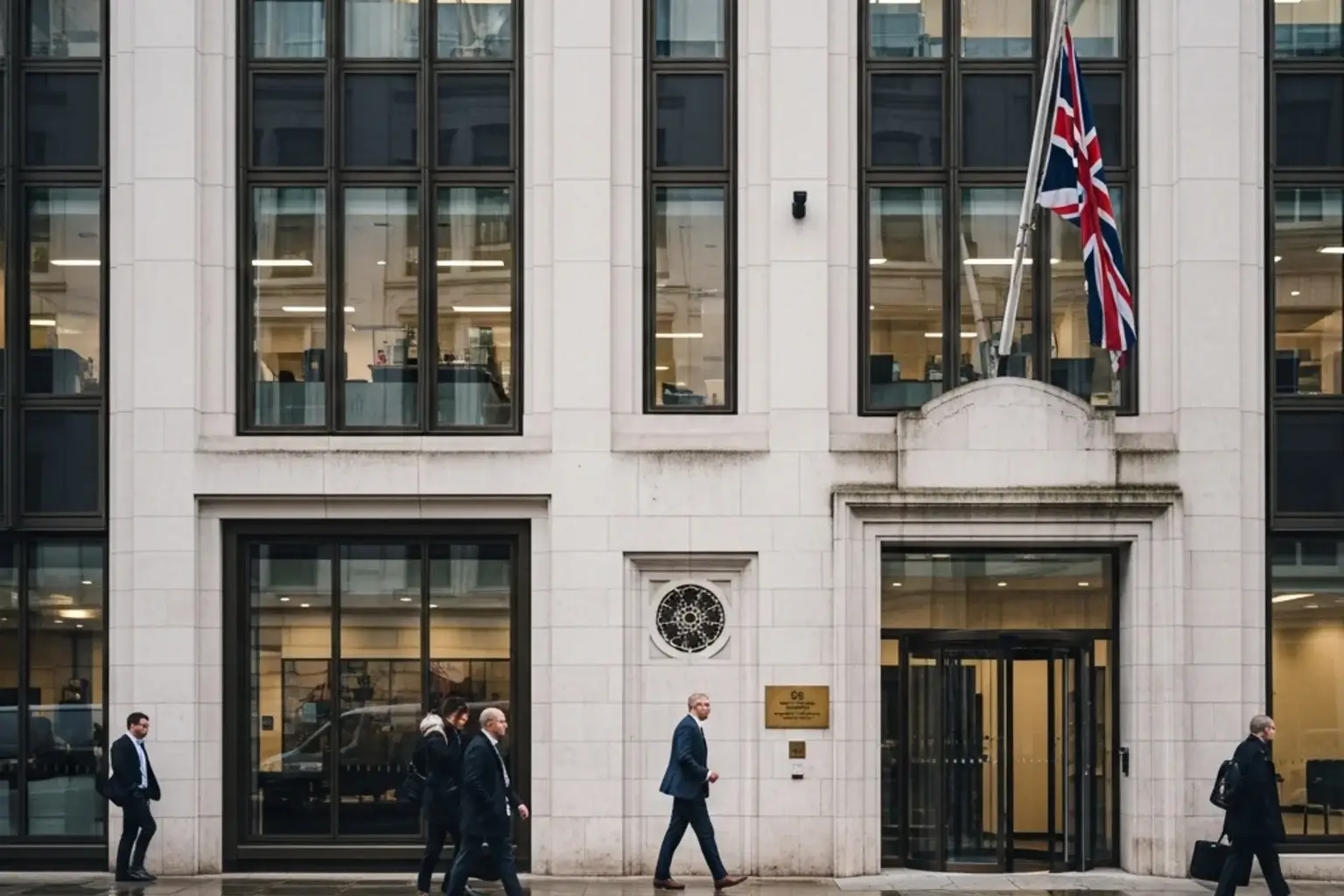 UK Gambling Commission office building exterior with the UKGC logo visible on a glass entrance door
